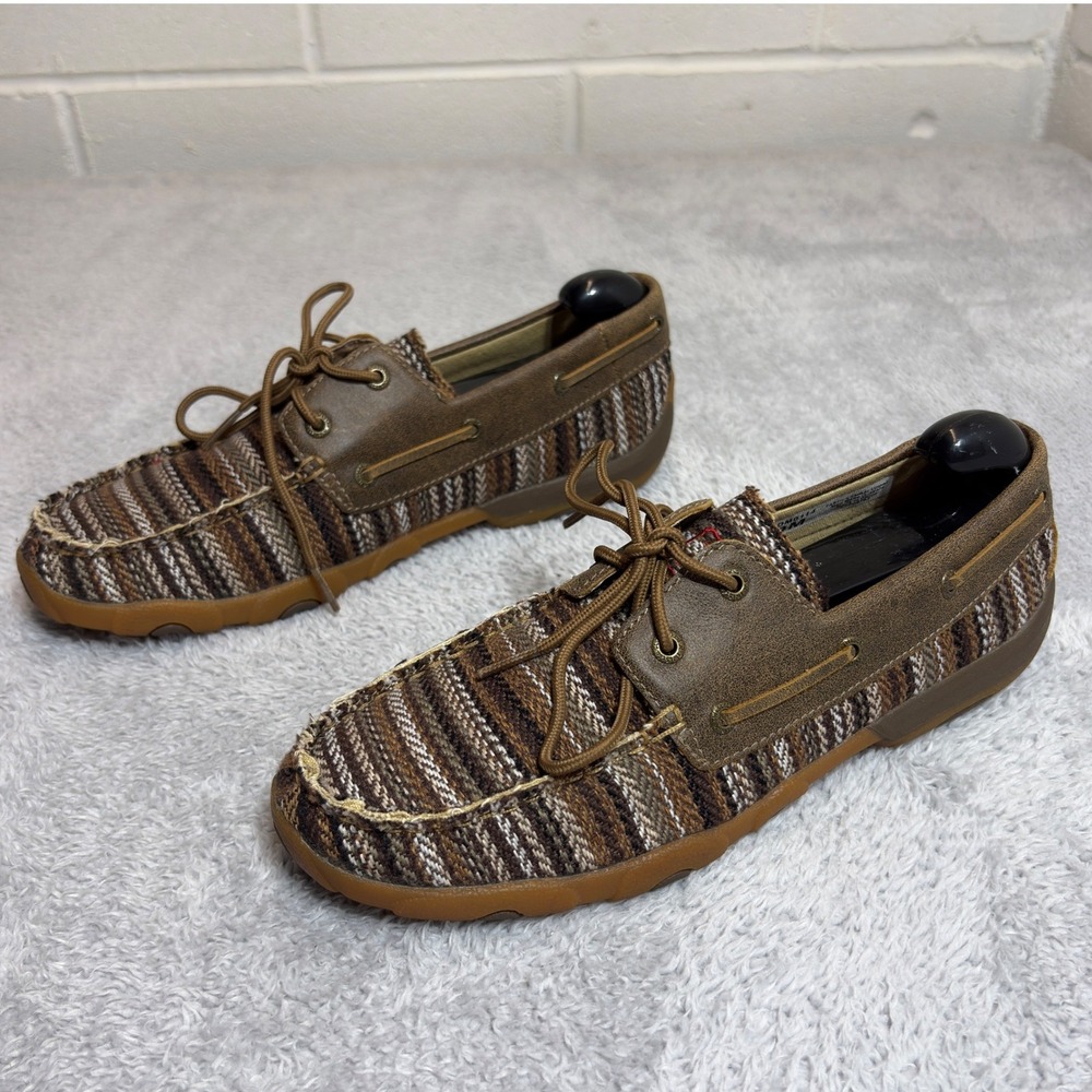 Twisted X Driving Mocs Women 9M Brown Woven Serape Leather Loafers WDM0114